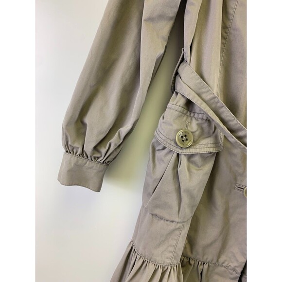 Ted Baker Ruffle Trench Coat Belted Jacket Button Collared Gray Cotton Womens 4 - Picture 2 of 15